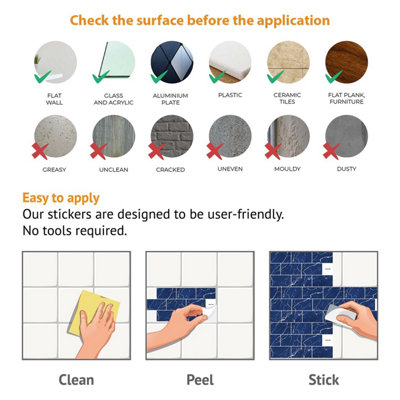 Walplus Blue Marble Metro Flat 2D Peel and Stick Wall Tiles Stickers - 24Pcs 28.5x14cm Self Adhesive Stick on Tiles for Kitchen