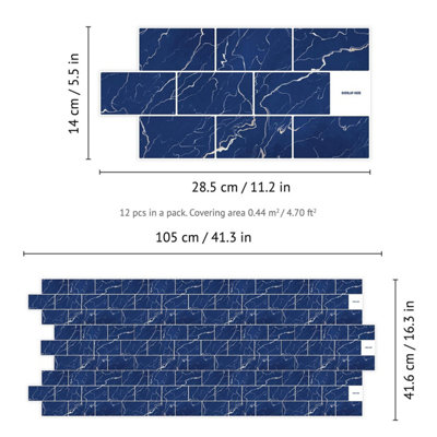 Walplus Blue Marble Metro Flat 2D Tile Stickers 12 Pcs