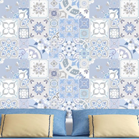 Walplus Blue Mediterranean Aesthetic Wall Collage Stickers Set