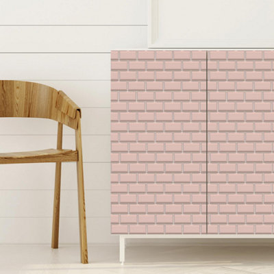 Walplus Blush Pink Subway Brick 2D Tile Stickers 12 Pcs