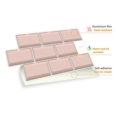 Walplus Blush Pink Subway Brick Tile Stickers 2D Multipack 48Pcs - 5