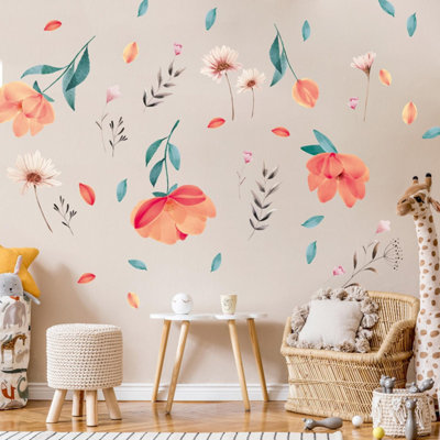 Walplus Boho Peach Flowers Wall Stickers Mural Decal Room Décor