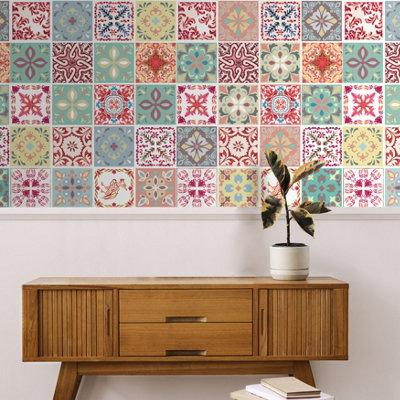 Walplus Bossa Mediterranean Peel and Stick Wall Tiles Stickers - 48Pcs Self Adhesive Stick on Tiles for Kitchen -15x15