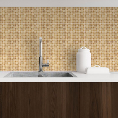 Walplus Boticcino Marble Mosaic Peel and Stick Wall Tiles Sticker - 24Pcs Self Adhesive Stick on Tiles for Kitchen 15x15cm