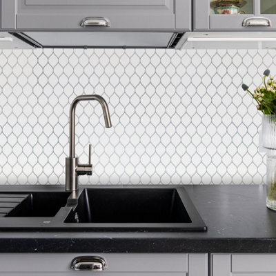 Walplus Brilliant White Silver Leaf Peel and Stick Wall 2D Tiles Stickers - 12Pcs Self Adhesive Stick on Tiles for Kitchen