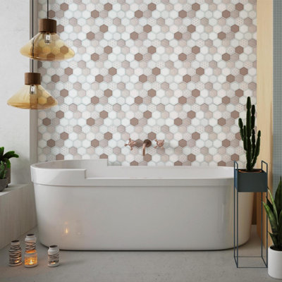 WALPLUS 48 Pcs 15cm (6") Glossy Black Porcelain Mosaic Tile Stickers Peel And Stick Self-Adhesive Vinyl Wall Tiles For Kitchen Bathroom Bedroom Backsplash DIY Home Décor