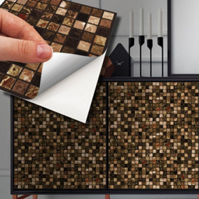 Walplus Brown Marble Mosaic Metallic Tile Stickers Multipack 72Pcs