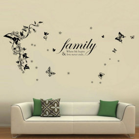 Walplus Butterflies Vine Family Quote Wall Sticker Mural Paper Art Decoration