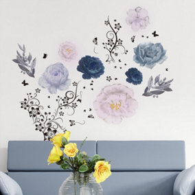 Walplus Butterfly Vine With Oversized Flowers Wall Stickers Mural Decal Room Decor