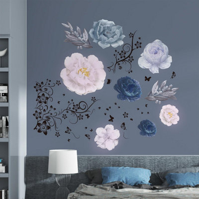Walplus Butterfly Vine With Oversized Flowers Wall Stickers Mural Decal Room Decor