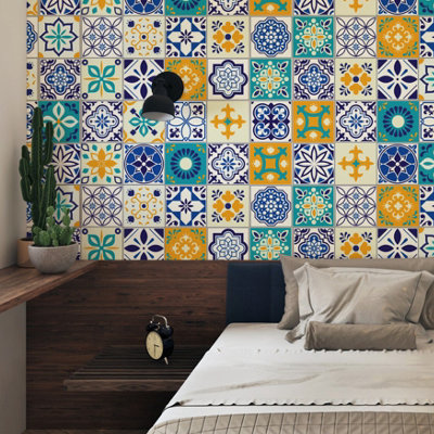 Walplus Canary Spanish Peel and Stick Wall Tiles Sticker Adhesive Stick on Tiles for Backsplash 24Pcs 15x15 cm