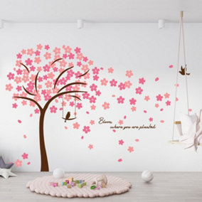 Walplus Cherry Blossom Tree Decal Decoration Home Wall Stickers Mural 310Cm X 180Cm Kids Sticker PVC Brown,Pink