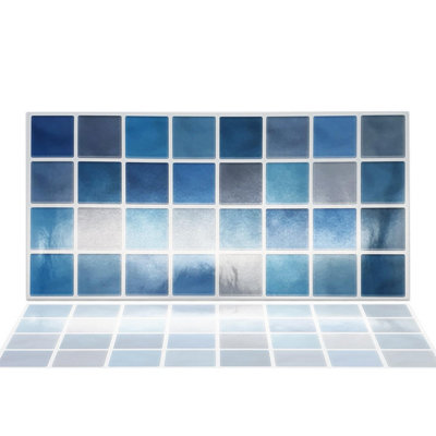 Walplus Classic Blue And Grey Mosaic Wall 2D Tile Stickers 11.2 x 5.5 inches / 28.5 x 14 cm 12 Pcs