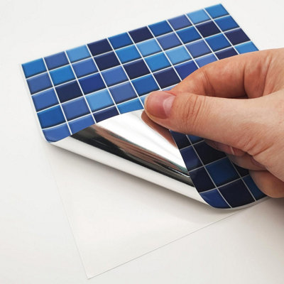 Walplus Classic Blue Mini Mosaic Wall Metallic Tile Sticker Set Multipack 96Pcs