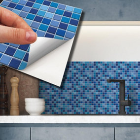 Walplus Classic Blue Mini Mosaic Wall Tile Sticker Set - 15cm (6inch) - 24pcs One Pack