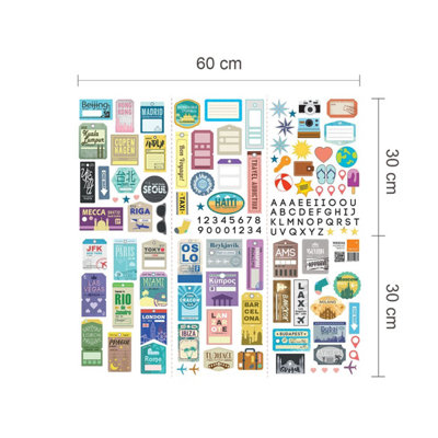Walplus Classic Luggage Labels Travel Mural Wall Stickers Decoration Home 60Cm X 50Cm Kids Sticker PVC Multicoloured - 3