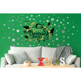 Walplus Classic Merry Christmas with Silver Snowflakes Xmas Art DIY Art Home Decor Gift