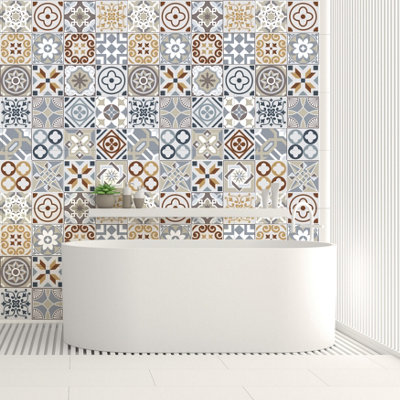 Walplus Coffee Azulejo Combo Mix Peel and Stick Wall Tiles Stickers - 48Pcs 15x15cm Self Adhesive Stick on Tiles for Kitchen