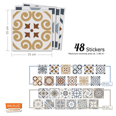 Walplus 24pcs 15cm(6") Glossy Marble Peel And Stick Wall Tiles Sticker - Black Ink Self Adhesive