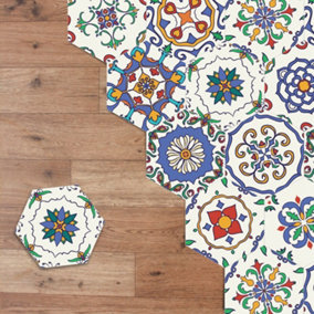 Walplus Colourful Floral Hexagon Floor Tiles Stickers, Home Decorations, DIY Art