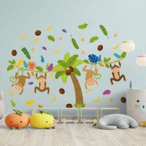 Walplus Colourful Jungle With Happy Monkeyskids Sticker PVC Multicoloured, Green, Brown