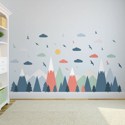 Walplus Colourful Landscape, Scandinavian Style, Children Wall Stickers, Huge Mountain Kids Sticker PVC Multicoloured