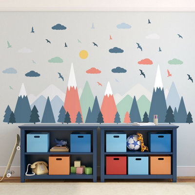 Walplus Colourful Landscape, Scandinavian Style, Children Wall Stickers, Huge Mountain Kids Sticker PVC Multicoloured