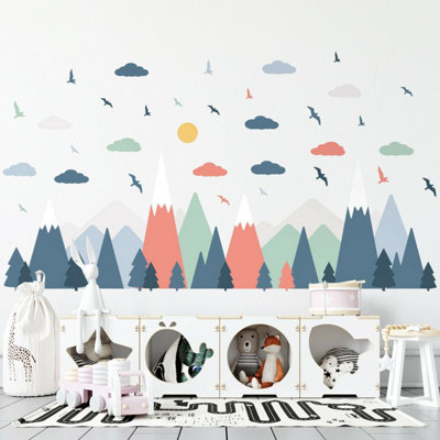 Walplus Colourful Landscape, Scandinavian Style, Children Wall Stickers, Huge Mountain Kids Sticker PVC Multicoloured