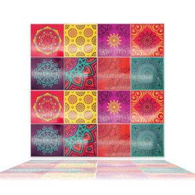 Walplus Colourful Mandala Spanish 3D Tile Stickers Multipack 32pcs