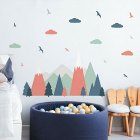 Walplus Colourful Mountains Landscape,Scandinavian Style,Children Wall Sticker Wall Deco Kids Sticker PVC Blue & Pink