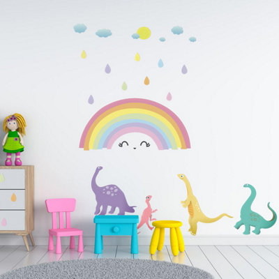 Walplus Colourful Rainbow Happy Dinosaurs Kids Sticker PVC Multicoloured