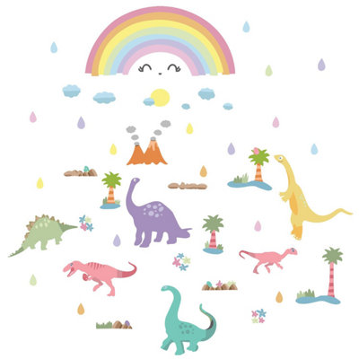 Walplus Colourful Rainbow Happy Dinosaurs Kids Sticker PVC Multicoloured