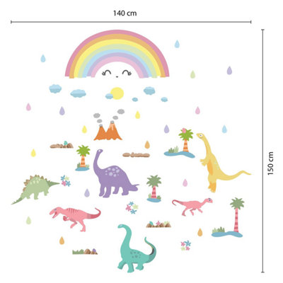 Walplus Colourful Rainbow Happy Dinosaurs Kids Sticker PVC Multicoloured - 5