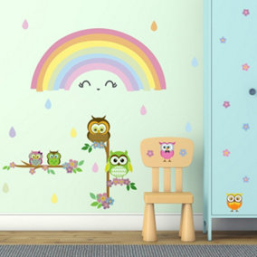 Walplus Colourful Rainbow Owl Tree Kids Sticker PVC Multicoloured