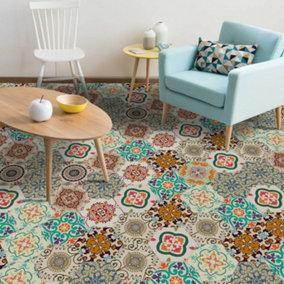 Walplus Colourful Turkish Hexagon Floor Tiles Stickers, Home Decorations DIY Art