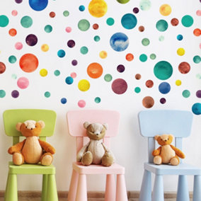 Walplus Colourful Watercolour Dots X 3 Packs Kids Sticker PVC Multicoloured