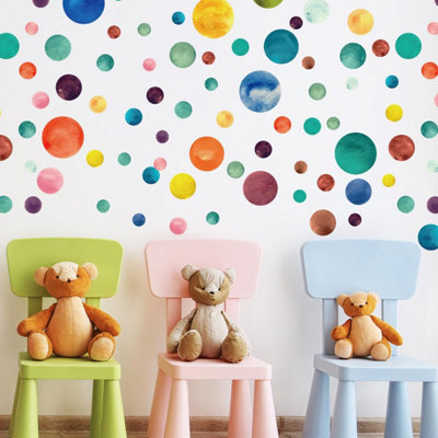 Walplus Colourful Watercolour Polka Dots X 4 Packs Kids Sticker PVC Multicoloured