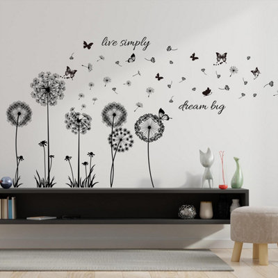 Walplus Combo Adult Black Dandelions with Quote Wall Sticker