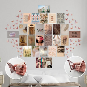 Walplus Combo Adult - Boho Aesthetic Wall Collage with 3D Butterflies Wall Sticker