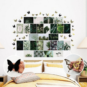 Walplus Combo Adult - Green Aesthetic Adhesive Wall Mural Collage Stickers Set with 3D Butterflies Wall Sticker
