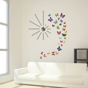 Walplus Combo Adult - Silver Dot Clock - Butterflies Wall Sticker