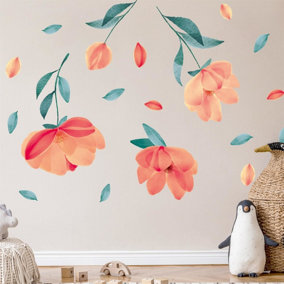 Walplus Combo Adult - Watercolour Peach Flowers Home Wall Stickers 42pcs