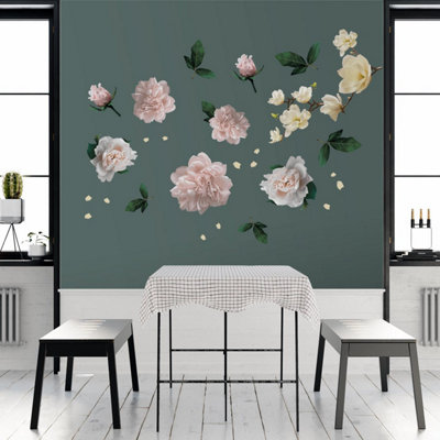 Walplus Combo Adult - White Magnolia With Roses Wall Sticker - 76pcs