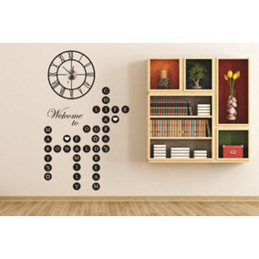 Walplus Combo Adult Word Puzzles - Welcome Home Wall Sticker - Rome Wall Sticker Clock