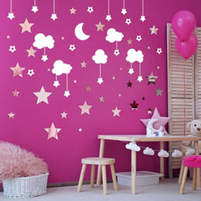 Walplus Combo Kids - Baby White Sky With Stars Mirror Art Wall Sticker PVC