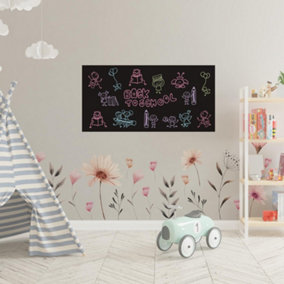 Walplus Combo Kids- Blackboard With Delicate Watercolour Flowers  Wall Sticker PVC