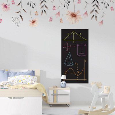 Walplus Combo Kids- Blackboard With Delicate Watercolour Flowers  Wall Sticker PVC