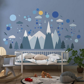 Walplus Combo Kids - Blue Mountains and Circles Wall Sticker PVC