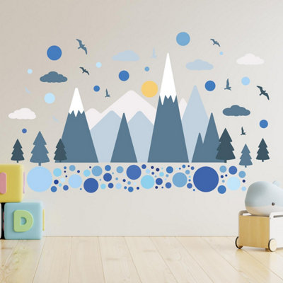 Walplus Combo Kids - Blue Mountains and Circles Wall Sticker PVC
