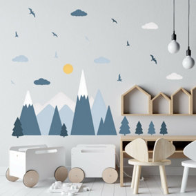 Walplus Combo Kids - Blue Mountains Landscape Wall Stickers 48pcs PVC